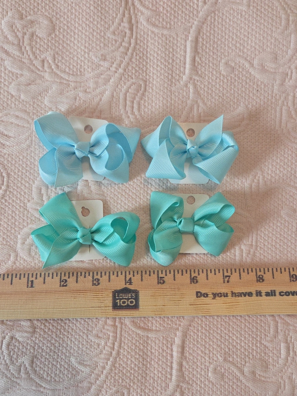 Girls Grosgrain Ribbon Hair Bows - Light Blue & Aqua Set